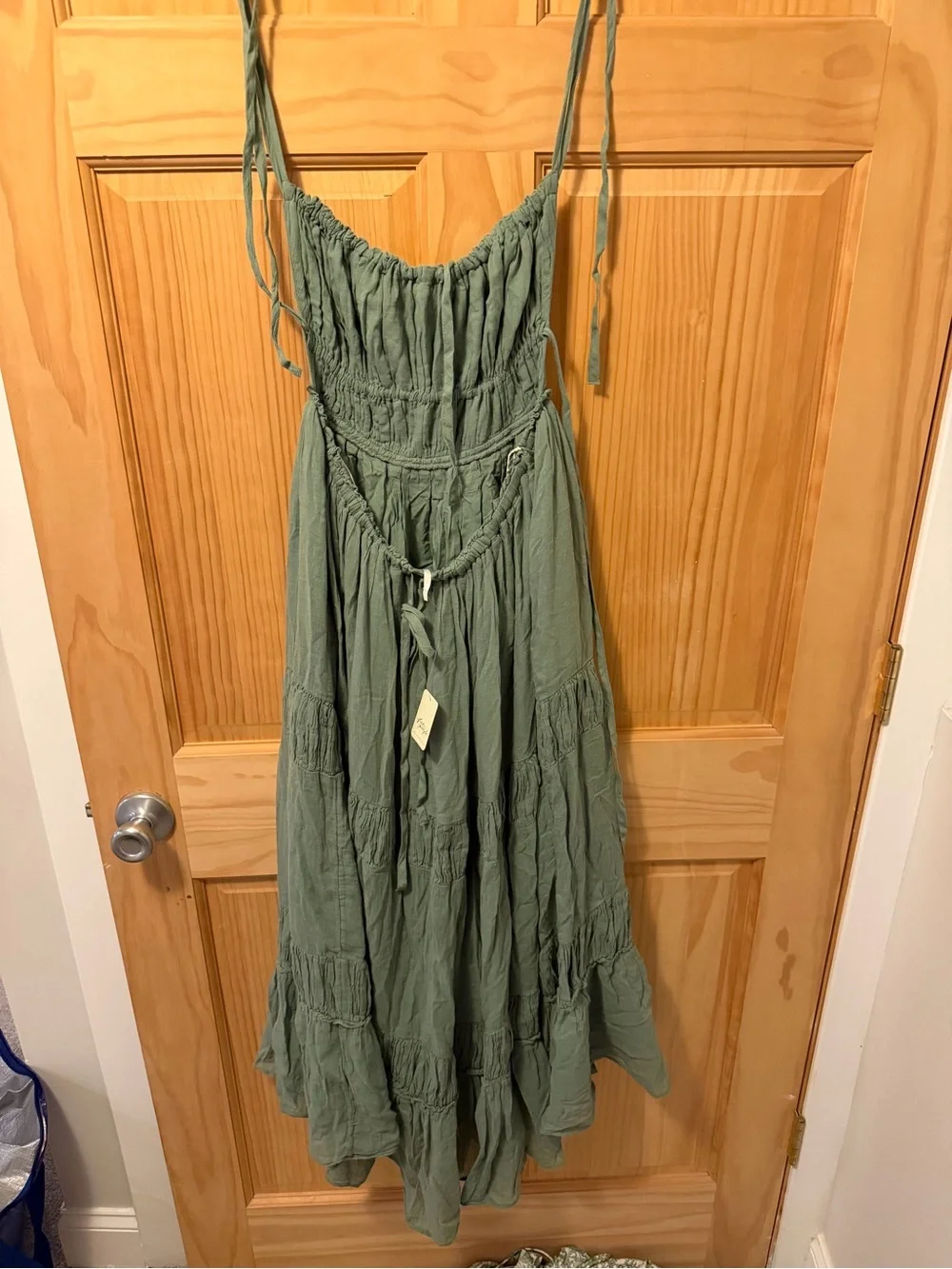 Free People Sage Green Strapless Tiered Maxi Dress - Picture 3 of 7